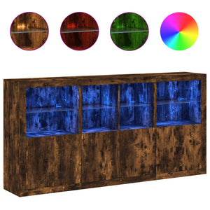 vidaXL Sideboard with LED Lights Smoked Oak 202x37x100 cm