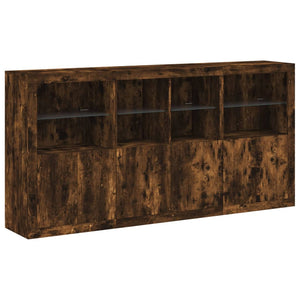 vidaXL Sideboard with LED Lights Smoked Oak 202x37x100 cm