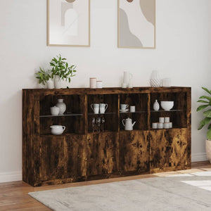 vidaXL Sideboard with LED Lights Smoked Oak 202x37x100 cm