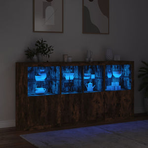 vidaXL Sideboard with LED Lights Smoked Oak 202x37x100 cm