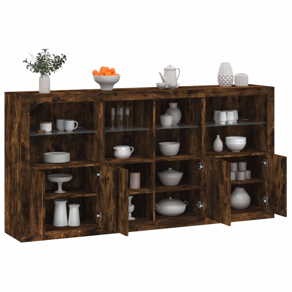 vidaXL Sideboard with LED Lights Smoked Oak 202x37x100 cm