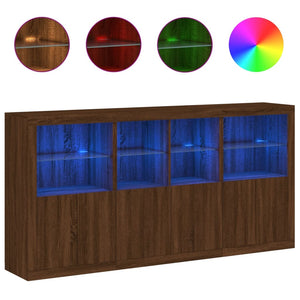 vidaXL Sideboard with LED Lights Brown Oak 202x37x100 cm