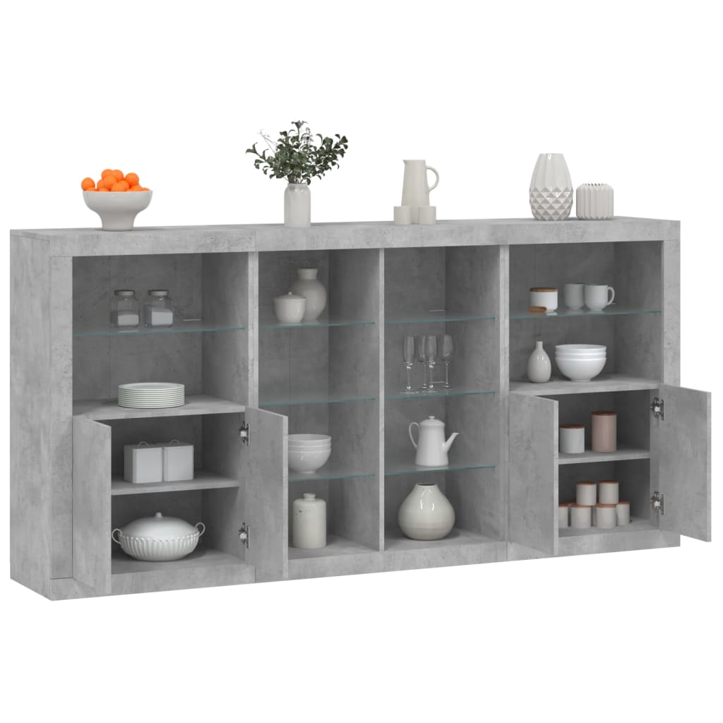 vidaXL Sideboard with LED Lights Concrete Grey 202x37x100 cm