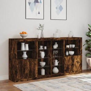 vidaXL Sideboard with LED Lights Smoked Oak 202x37x100 cm