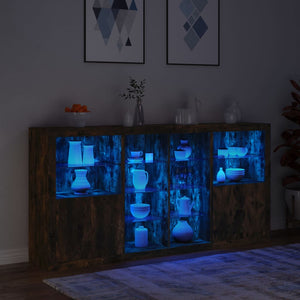 vidaXL Sideboard with LED Lights Smoked Oak 202x37x100 cm