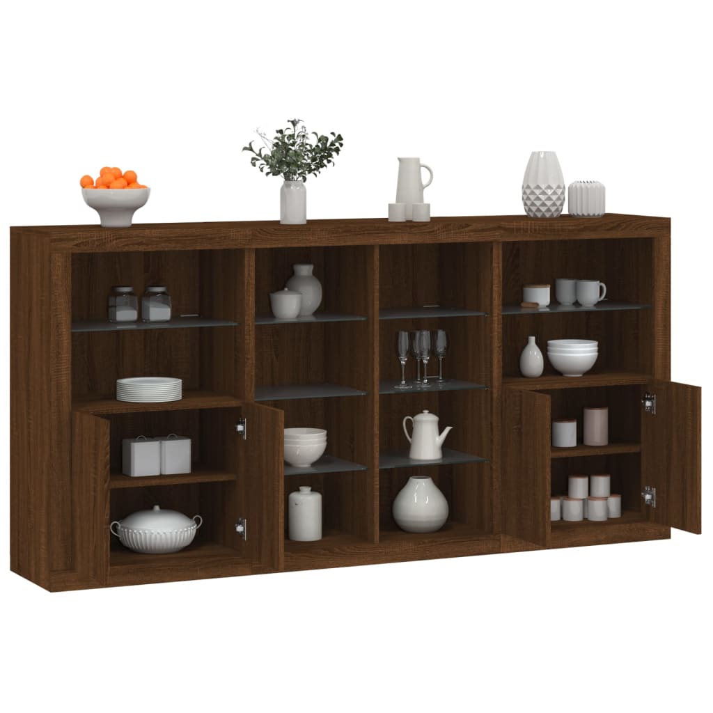 vidaXL Sideboard with LED Lights Brown Oak 202x37x100 cm