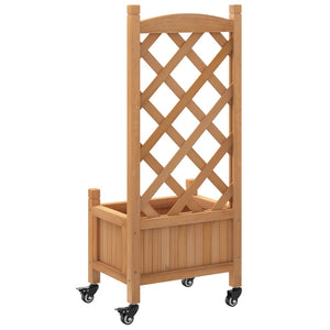 vidaXL Planter with Trellis and Wheels Brown Solid Wood Fir