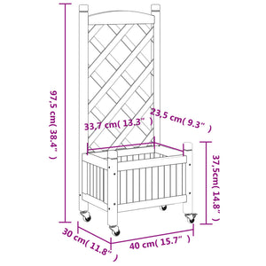 vidaXL Planter with Trellis and Wheels Brown Solid Wood Fir