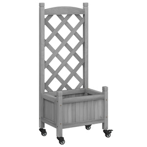 vidaXL Planter with Trellis and Wheels Grey Solid Wood Fir