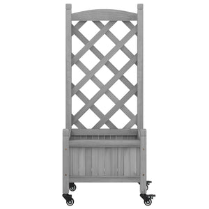 vidaXL Planter with Trellis and Wheels Grey Solid Wood Fir