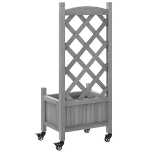 vidaXL Planter with Trellis and Wheels Grey Solid Wood Fir