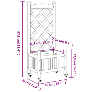 vidaXL Planter with Trellis and Wheels Grey Solid Wood Fir