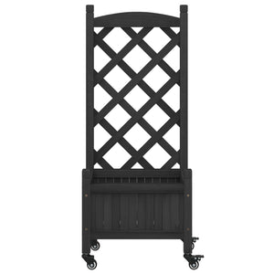 vidaXL Planter with Trellis and Wheels Black Solid Wood Fir