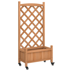 vidaXL Planter with Trellis and Wheels Brown Solid Wood Fir