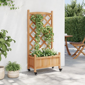 vidaXL Planter with Trellis and Wheels Brown Solid Wood Fir