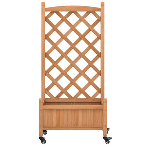 vidaXL Planter with Trellis and Wheels Brown Solid Wood Fir