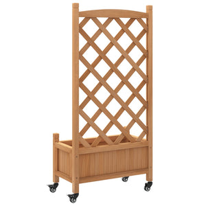 vidaXL Planter with Trellis and Wheels Brown Solid Wood Fir