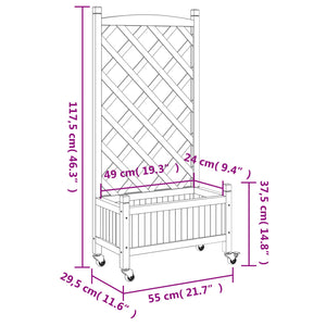 vidaXL Planter with Trellis and Wheels Brown Solid Wood Fir