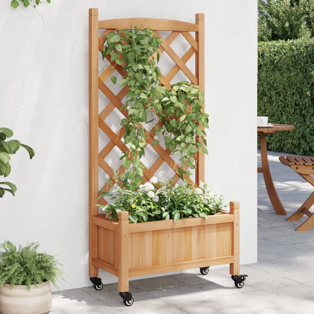 vidaXL Planter with Trellis and Wheels Brown Solid Wood Fir