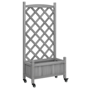 vidaXL Planter with Trellis and Wheels Grey Solid Wood Fir