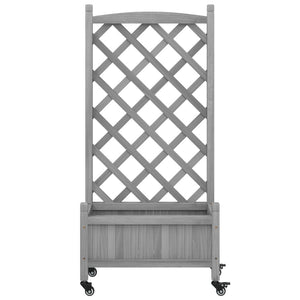 vidaXL Planter with Trellis and Wheels Grey Solid Wood Fir