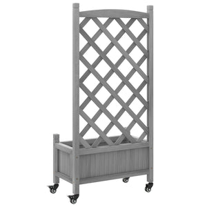 vidaXL Planter with Trellis and Wheels Grey Solid Wood Fir