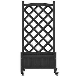 vidaXL Planter with Trellis and Wheels Black Solid Wood Fir