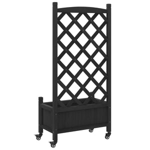 vidaXL Planter with Trellis and Wheels Black Solid Wood Fir