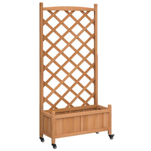 vidaXL Planter with Trellis and Wheels Brown Solid Wood Fir