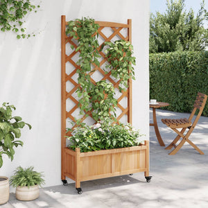 vidaXL Planter with Trellis and Wheels Brown Solid Wood Fir