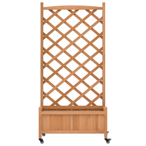 vidaXL Planter with Trellis and Wheels Brown Solid Wood Fir