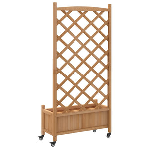 vidaXL Planter with Trellis and Wheels Brown Solid Wood Fir