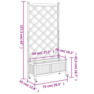 vidaXL Planter with Trellis and Wheels Brown Solid Wood Fir