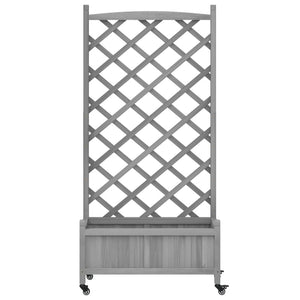 vidaXL Planter with Trellis and Wheels Grey Solid Wood Fir