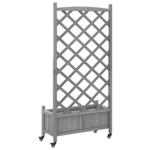 vidaXL Planter with Trellis and Wheels Grey Solid Wood Fir