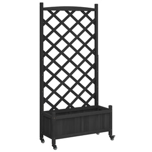 vidaXL Planter with Trellis and Wheels Black Solid Wood Fir