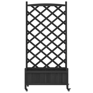 vidaXL Planter with Trellis and Wheels Black Solid Wood Fir