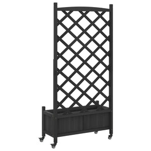 vidaXL Planter with Trellis and Wheels Black Solid Wood Fir