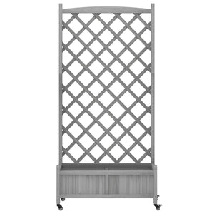 vidaXL Planter with Trellis and Wheels Grey Solid Wood Fir