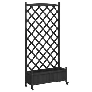 vidaXL Planter with Trellis and Wheels Black Solid Wood Fir