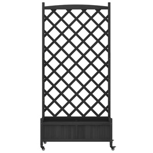 vidaXL Planter with Trellis and Wheels Black Solid Wood Fir