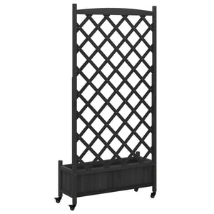 vidaXL Planter with Trellis and Wheels Black Solid Wood Fir