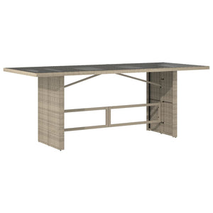 vidaXL Garden Table with Glass Top Light Grey 190x80x74 cm Poly Rattan