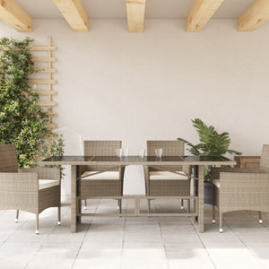 vidaXL Garden Table with Glass Top Light Grey 190x80x74 cm Poly Rattan