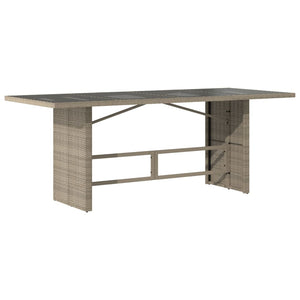 vidaXL Garden Table with Glass Top Light Grey 190x80x74 cm Poly Rattan