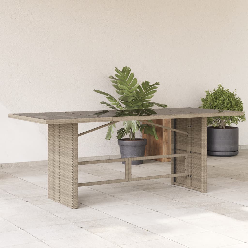 vidaXL Garden Table with Glass Top Light Grey 190x80x74 cm Poly Rattan