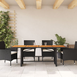 vidaXL Garden Table with Acacia Wood Top Black 190x80x74 cm Poly Rattan