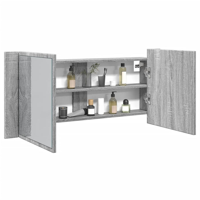 vidaXL LED Bathroom Mirror Cabinet Grey Sonoma 100x12x45 cm