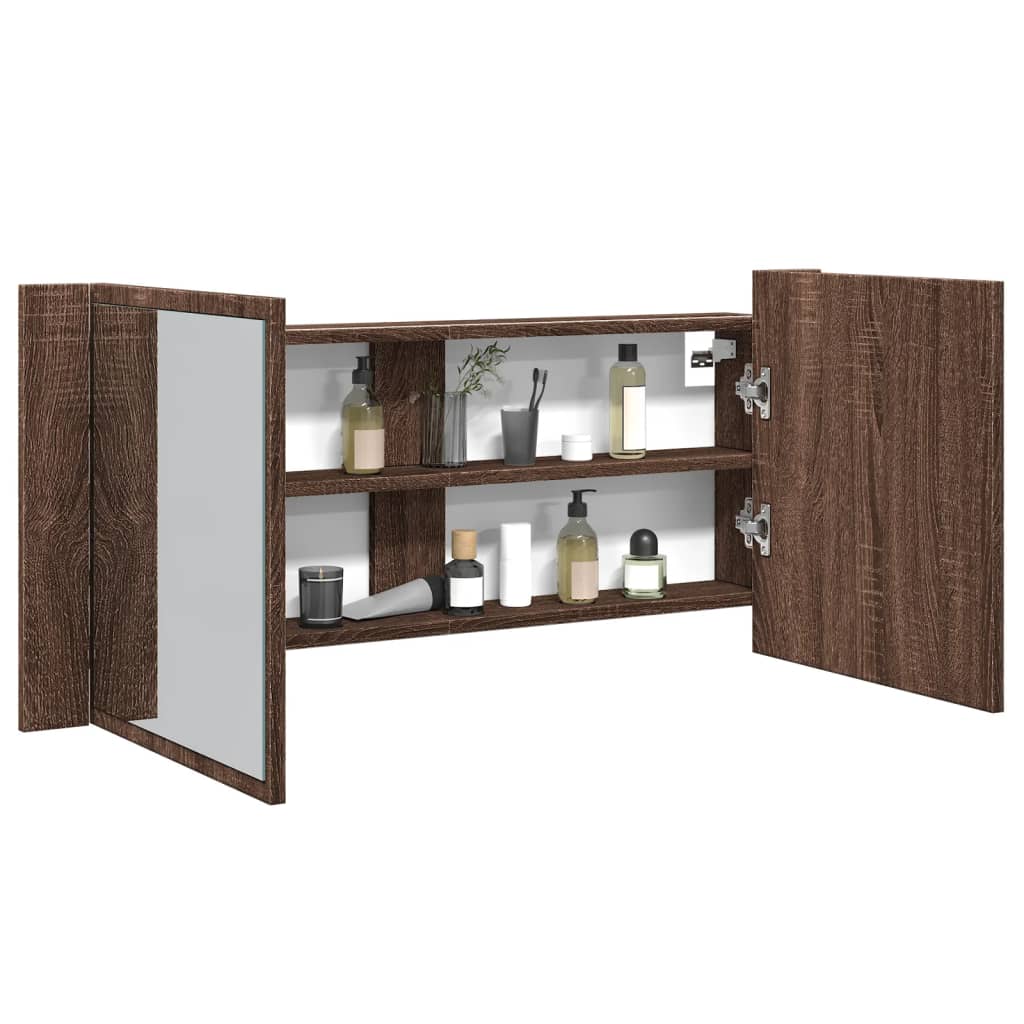 vidaXL LED Bathroom Mirror Cabinet Brown Oak 100x12x45 cm