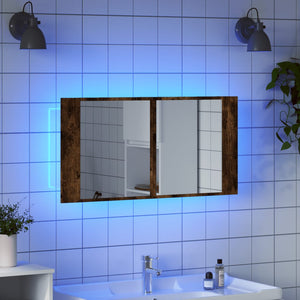 vidaXL LED Bathroom Mirror Cabinet Smoked Oak 90x12x45 cm Acrylic